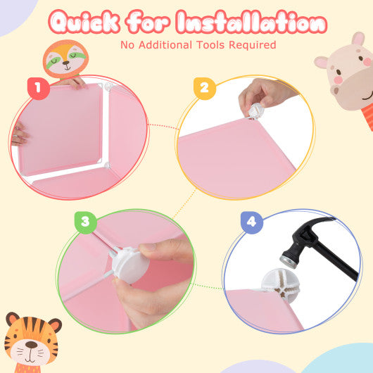 8-Cube Kids Wardrobe Closet with Clothes Hanging Section and Doors-Pink