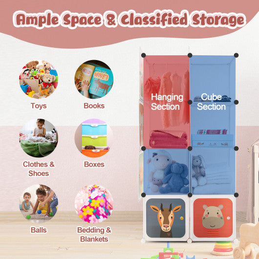 8 Cube Kids Wardrobe Closet with Hanging Section and Doors-8 Cubes