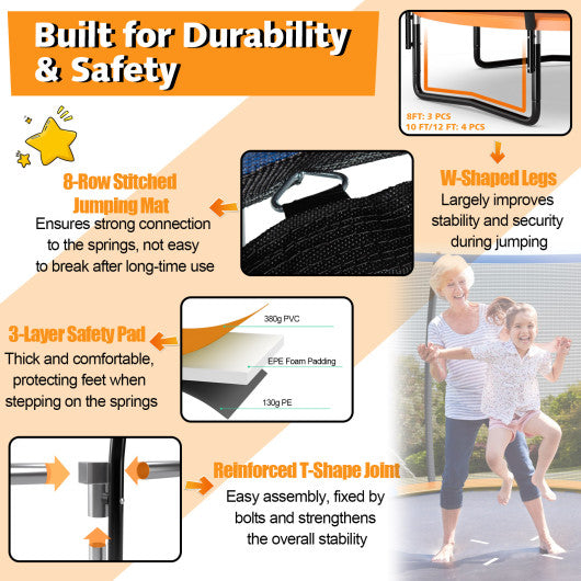 8 Feet ASTM Approved Recreational Trampoline with Ladder-Orange
