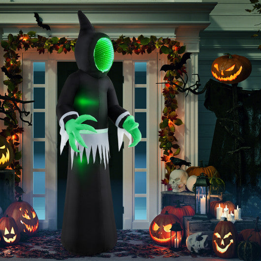8 Feet Giant Halloween Inflatable Ghost with Built-in LED Lights and Mirror Face
