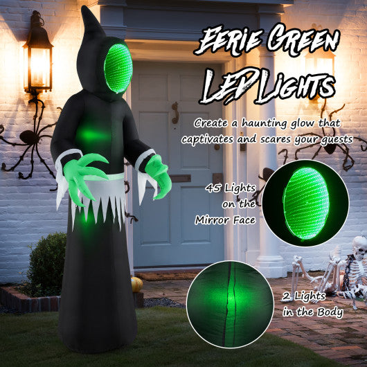 8 Feet Giant Halloween Inflatable Ghost with Built-in LED Lights and Mirror Face