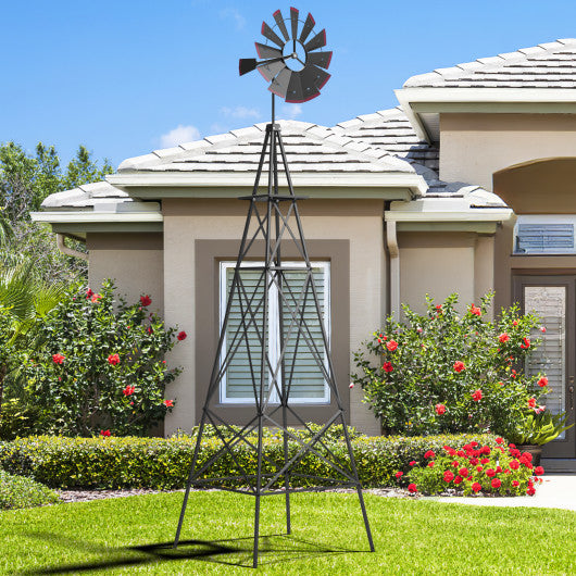 8 Feet Windmill Metal Ornamental Wind Wheel Weather Resistant-Gray