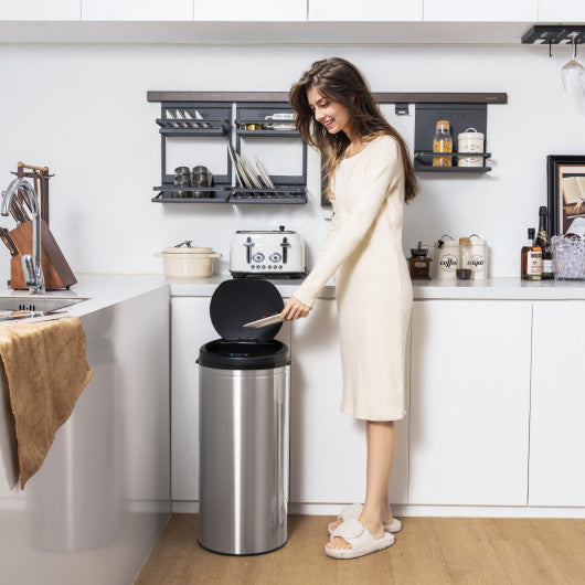 8 Gal Automatic Trash Can with Stainless Steel Frame Touchless Waste Bin-Silver