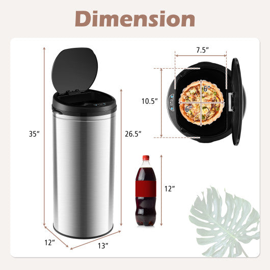 8 Gal Automatic Trash Can with Stainless Steel Frame Touchless Waste Bin-Silver