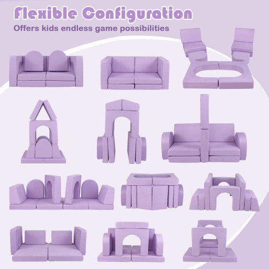 8-Piece Modular Kids Play Couch with Comfy Suede Fabric-Purple