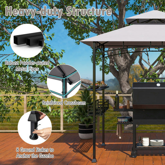 8 x 5 Feet Outdoor Grill Gazebo with 2 Side Shelves and 10 Hooks-Gray