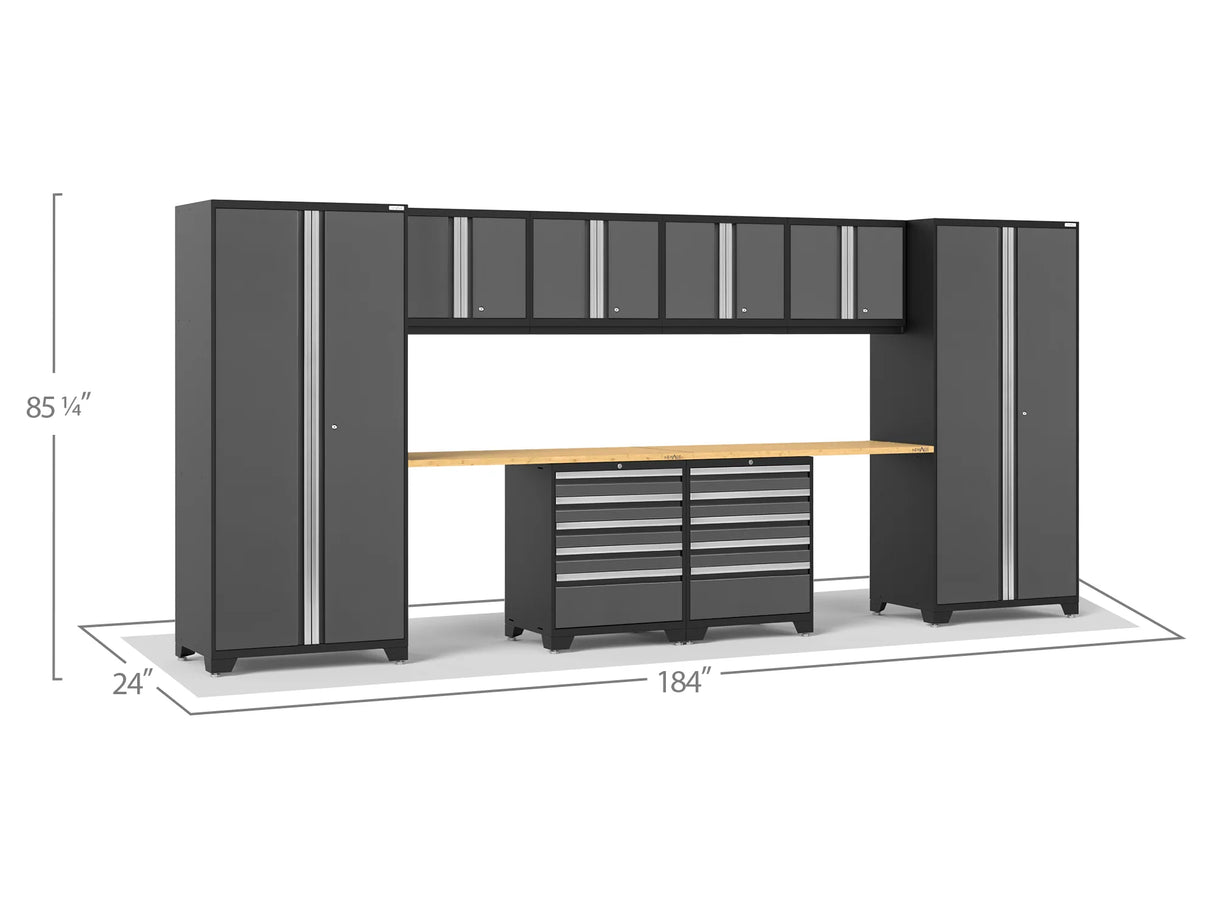 Pro Series 10 Piece Cabinet Set with Lockers, Wall, Tool Drawer Cabinets, and 56 In. Worktop
