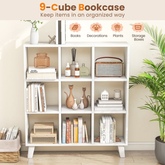9-Cube Bookcase with 6 Removable Shelves and Raised Support Feet-White