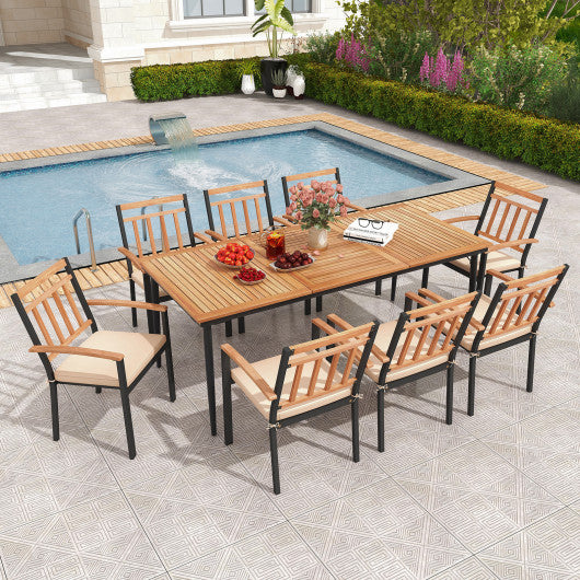 9-Piece Patio Dining Set with 8 Wooden Armchairs