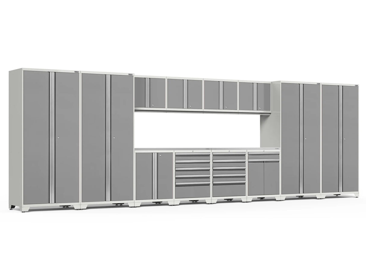 Pro Series 14 Piece Cabinet Set with Lockers, Base, Wall, Tool Drawer, Multi-Function Cabinets and 56 In. Worktop