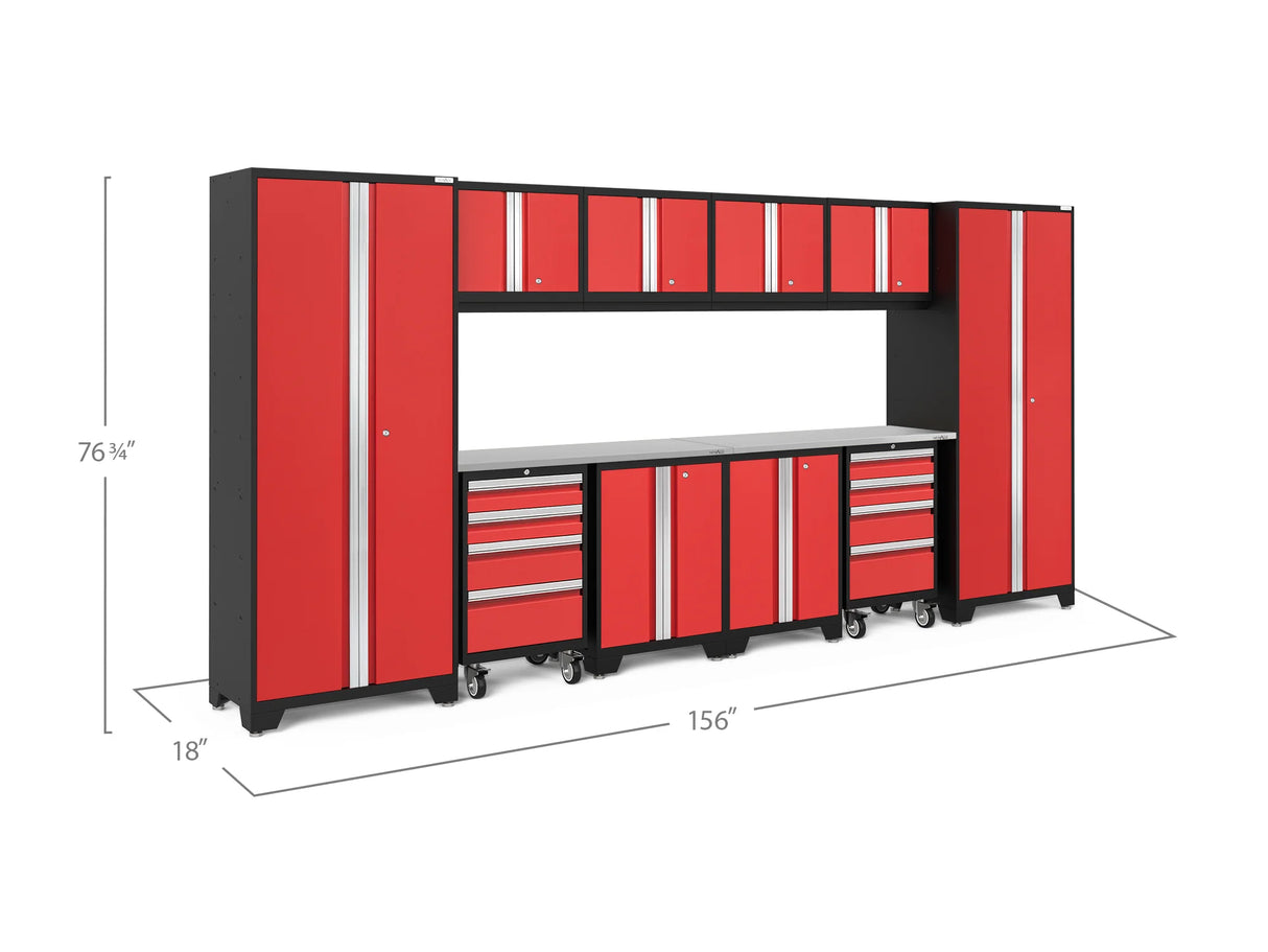Bold Series 12 Piece Cabinet Set with Tool, Base, Wall Cabinets and 2 Lockers