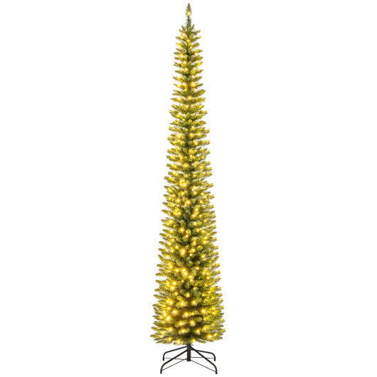 5/6/7/8/9 Feet Pre-lit Pencil Artificial Christmas Tree with 150/180/200//300/400 Warm White LED Lights-9 ft
