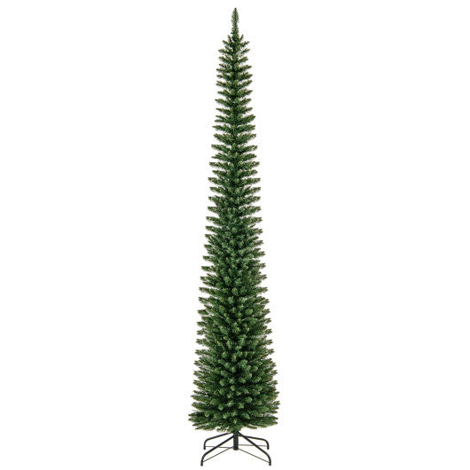 5/6/7/8/9 Feet Pre-lit Pencil Artificial Christmas Tree with 150/180/200//300/400 Warm White LED Lights-9 ft