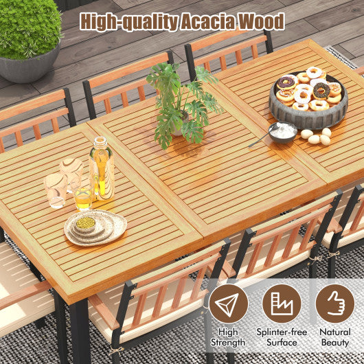 9 Pieces Patio Dining Set 39.5 Inch Acacia Wood Table with Umbrella Hole and 24-Inch Wide Chairs