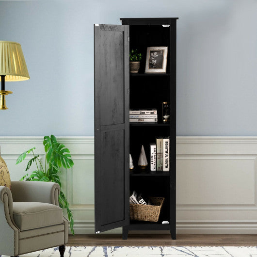 Linen Tower Bathroom Storage Cabinet Tall Slim Side Organizer with Shelf-Black