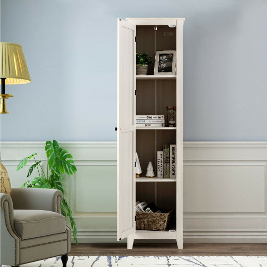 Linen Tower Bathroom Storage Cabinet Tall Slim Side Organizer with Shelf-White