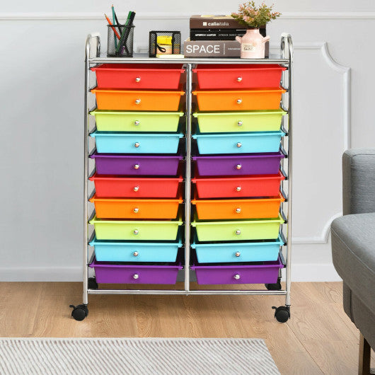 Multipurpose 20 Drawers Storage Rolling Cart Studio Organizer-Multicolor
