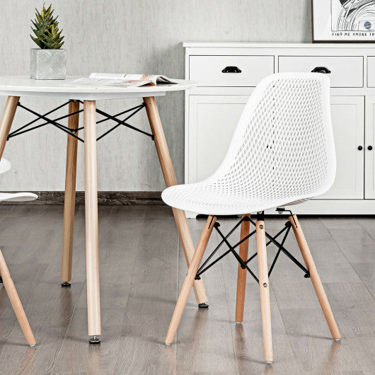 2 Pcs Modern Plastic Hollow Chair Set with Wood Leg-White
