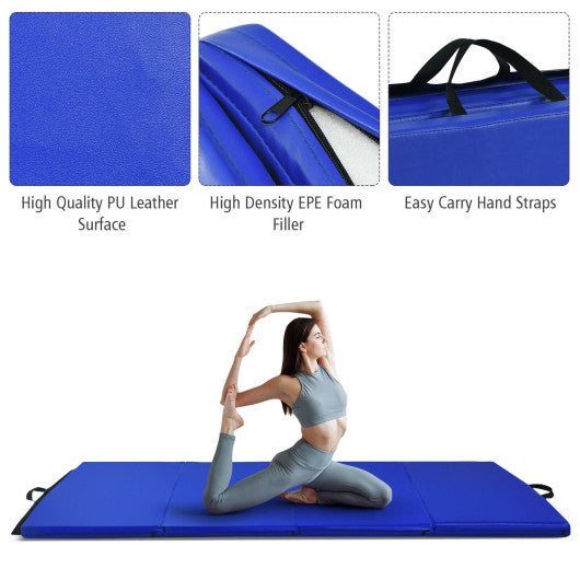Gymnastics PU Mat Thick Folding Panel Gym Fitness Exercise-Navy