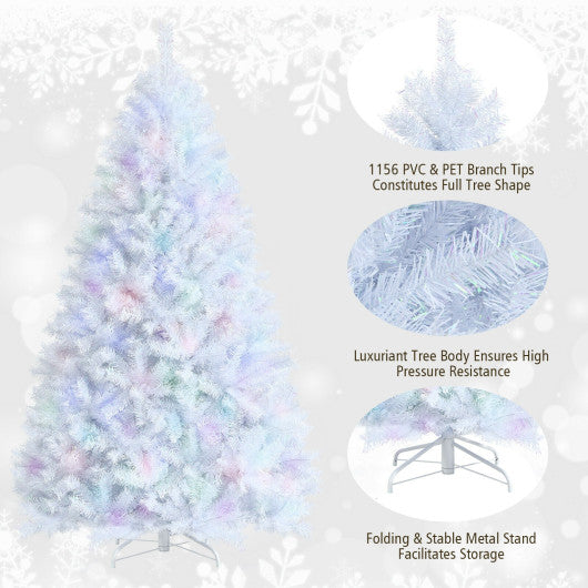 7 Feet White Iridescent Tinsel Artificial Christmas Tree with Metal Stand