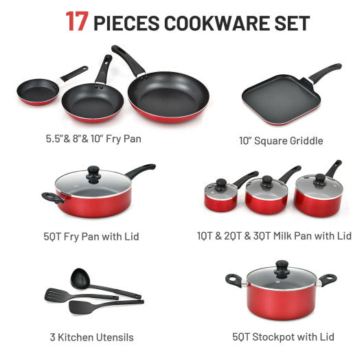 17 Pieces Hard Anodized Nonstick Cookware Pots and Pans Set