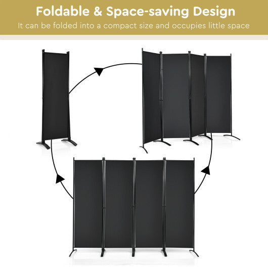 4-Panel Room Divider with Steel Frame-Black