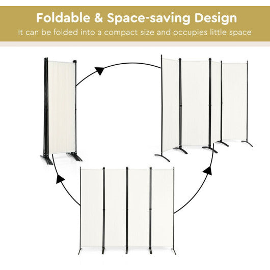 4-Panel Room Divider with Steel Frame-White