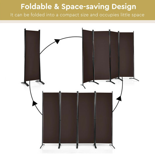 4-Panel Room Divider with Steel Frame-Brown