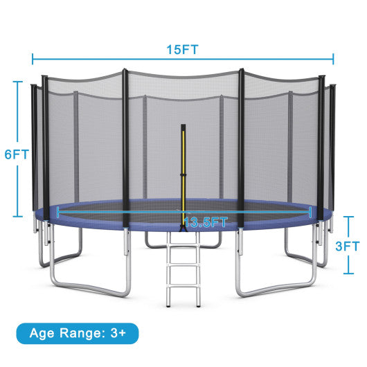 8/10/12/14/15/16Feet Outdoor Trampoline Bounce Combo with Safety Closure Net Ladder-15 ft
