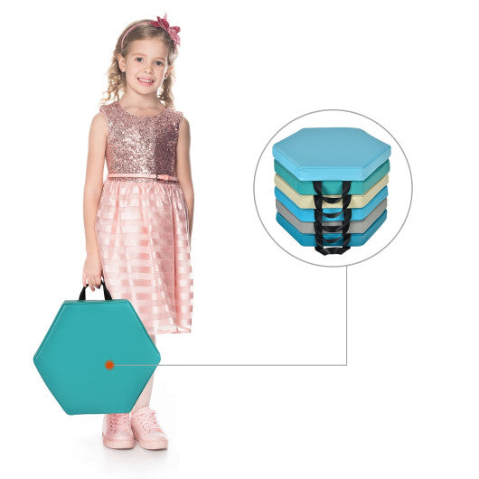 6 Pieces Multifunctional Hexagon Toddler Floor Cushions Classroom Seating with Handles-Blue