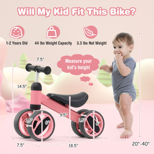 4 Wheels Baby Balance Bike Toy-Pink