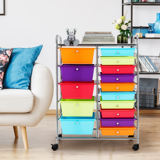 15-Drawer Utility Rolling Organizer Cart with Multi-Use Storage-Multicolor
