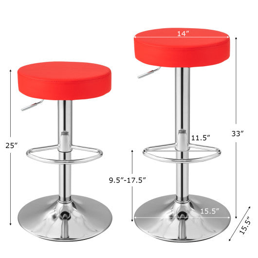 Set of 2 Adjustable Swivel Round Bar Stool Pub Chairs-Red