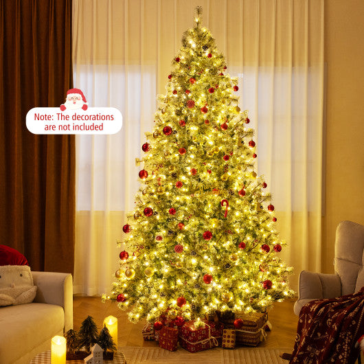 6/7.5/9 FT Artificial Christmas Tree Pre-Lit Hinged Holiday Tree with 360° Quick Power Connector-9ft