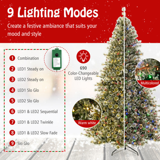 6/7.5/9 FT Artificial Christmas Tree Pre-Lit Hinged Holiday Tree with 360° Quick Power Connector-9ft