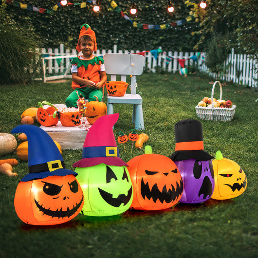 9 Feet Inflatable Pumpkin Patch Family with Built-in LED Lights and Witch Hats