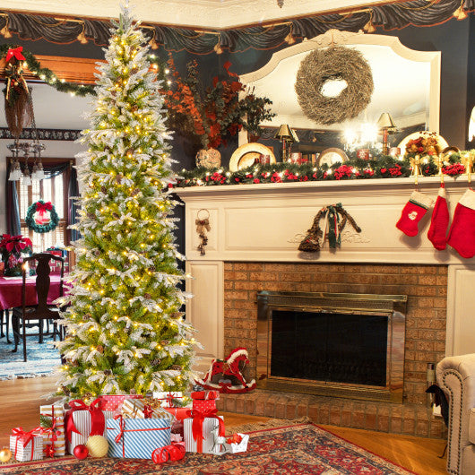 6/7.5/9 Feet Pre-Lit Artificial Christmas Tree Snow Flocked Hinged-9 FT