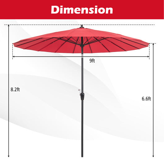 9 Feet Round Patio Umbrella with 18 Fiberglass Ribs-Wine