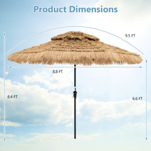9 Feet Solar Powered Thatched Tiki Patio Umbrella with Led Lights.