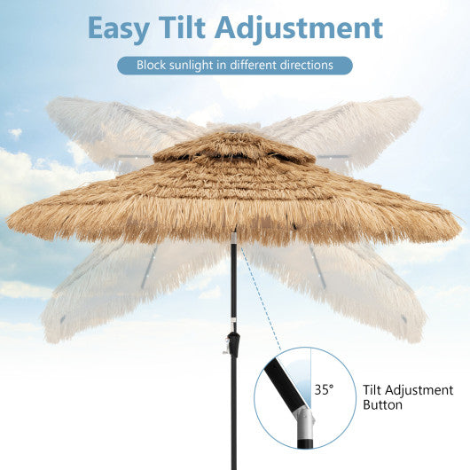 9 Feet Solar Powered Thatched Tiki Patio Umbrella with Led Lights.