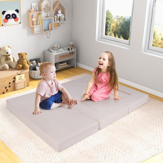 9-Piece Climb and Crawl Foam and Floor Playset with Breathable Suede Fabric-Beige