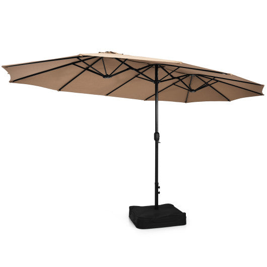 10 Piece Outdoor Dining Set with 15 Feet Double-Sided Twin Patio Umbrella-Brown