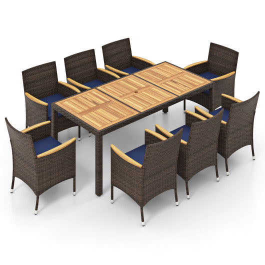 9 Piece Outdoor Dining Set with Acacia Wood Table Top-Navy