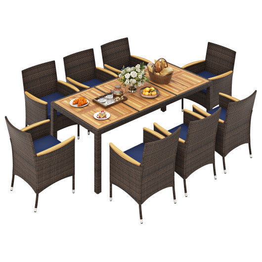 9 Piece Outdoor Dining Set with Acacia Wood Table Top-Navy