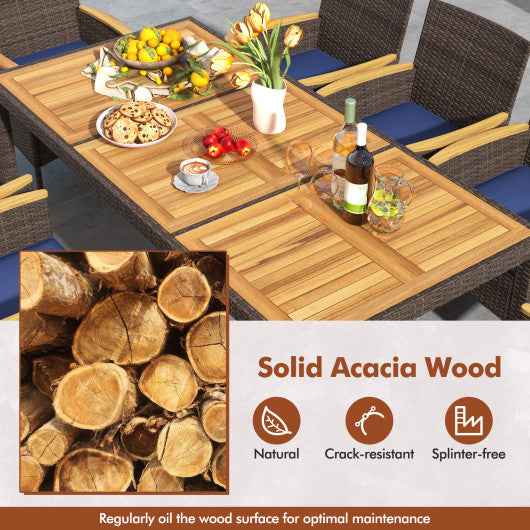 9 Piece Outdoor Dining Set with Acacia Wood Table Top-Navy
