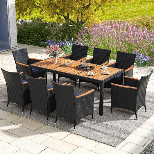 9 Pieces Outdoor Dining Set with Acacia Wood Tabletop for Garden-Navy