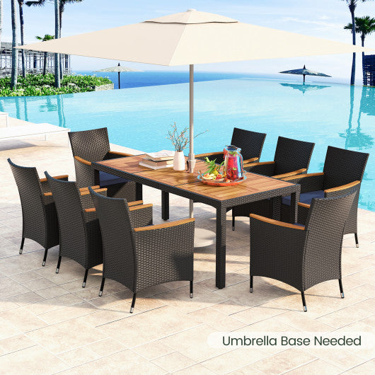 9 Pieces Outdoor Dining Set with Acacia Wood Tabletop for Garden-Navy