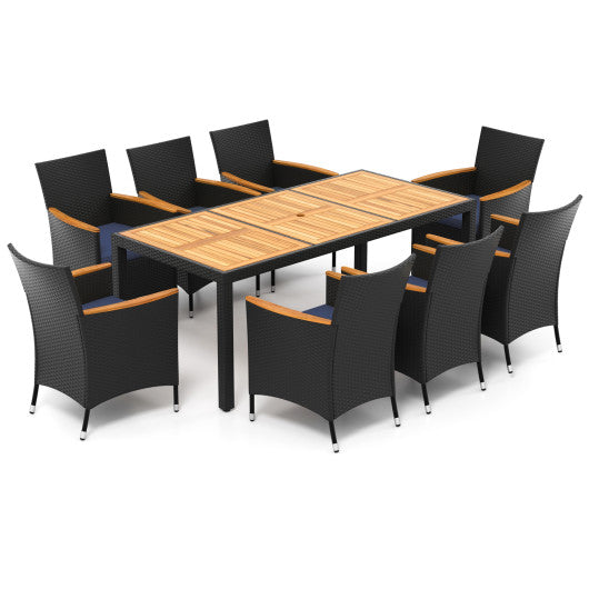 9 Pieces Outdoor Dining Set with Acacia Wood Tabletop for Garden-Navy