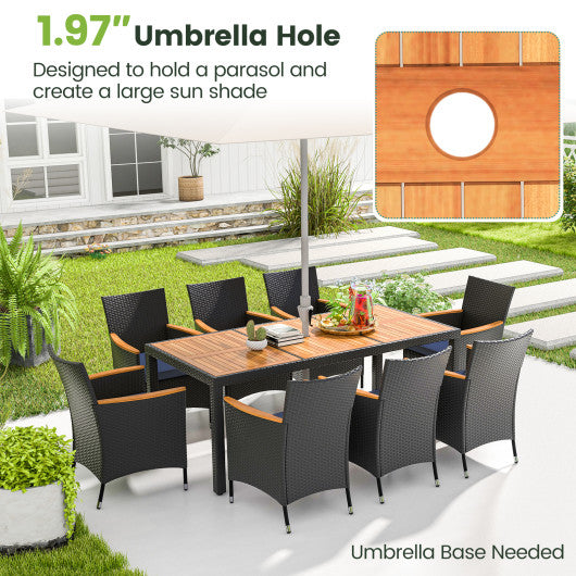 9 Pieces Outdoor Dining Set with Acacia Wood Tabletop for Garden-Navy