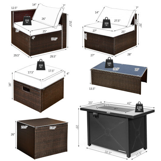 9 Pieces Outdoor Patio Furniture Set with 42 Inch Propane Fire Pit Table-Navy